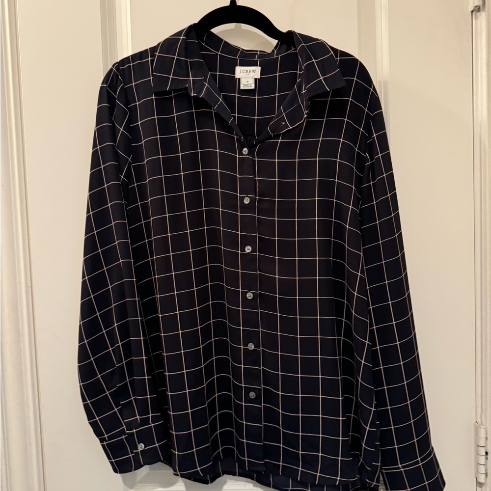 Navy & light pink Jcrew windowpane blouse